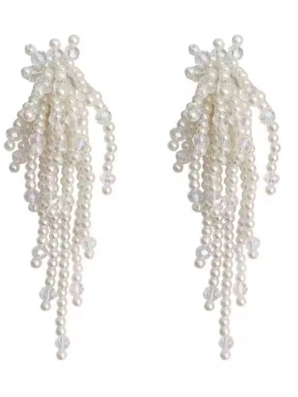 Long full beaded tassel clustered drop earrings; nwot